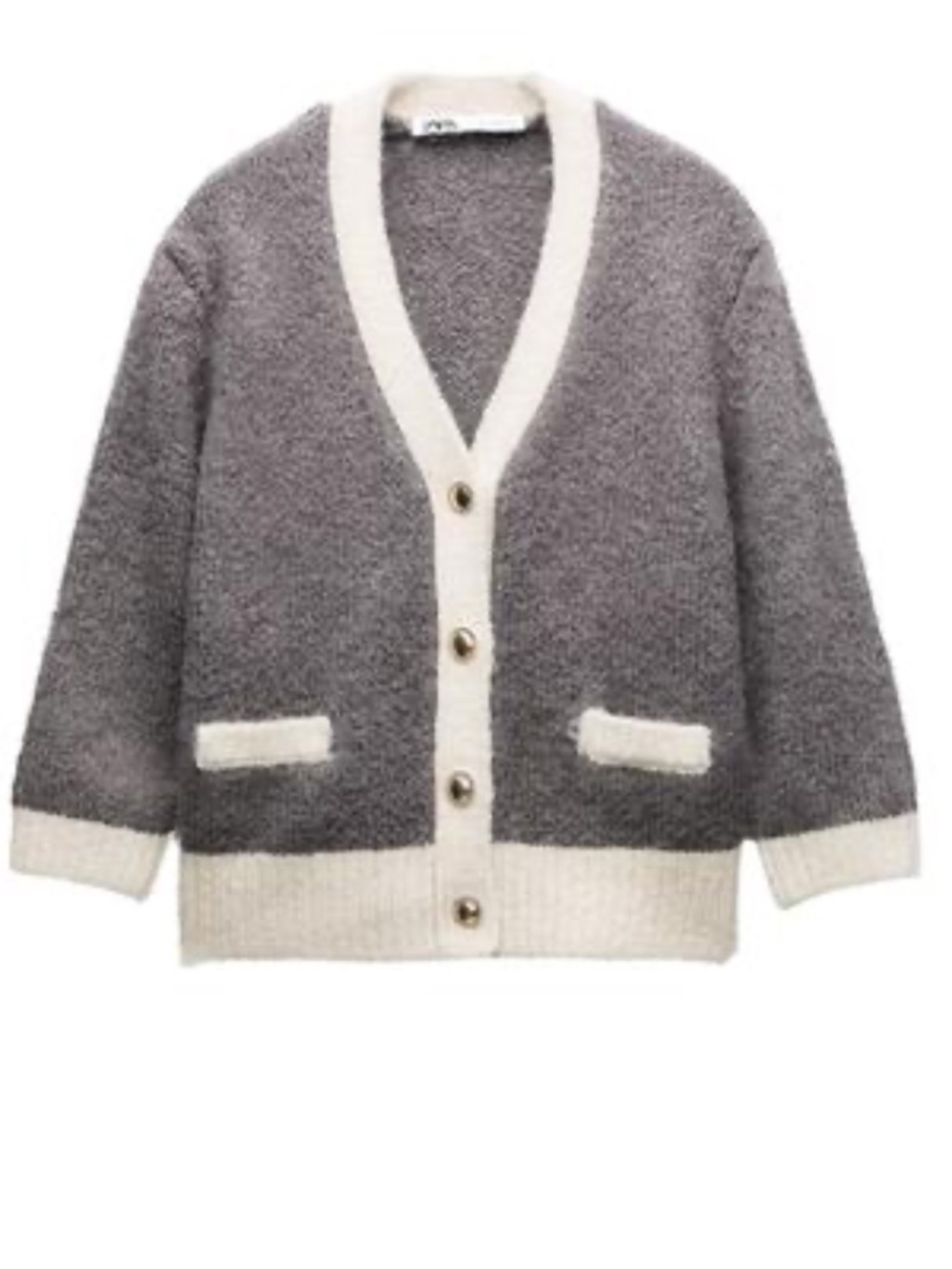 Zara Gray Cardigan with Cream Trim Small